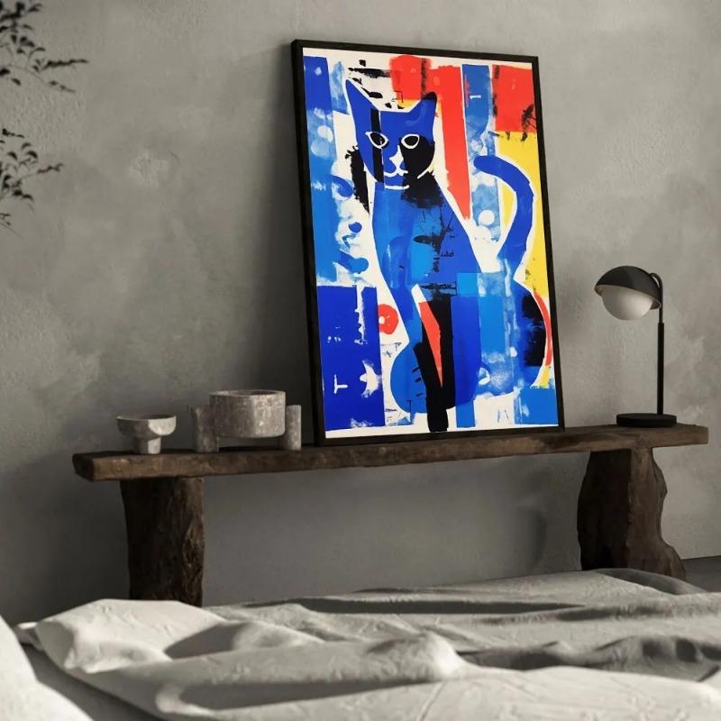 Black and White Cat Bauhaus Pattern Poster Canvas Painting Print Room Home Bar Cafe Decor Room Wall Decor