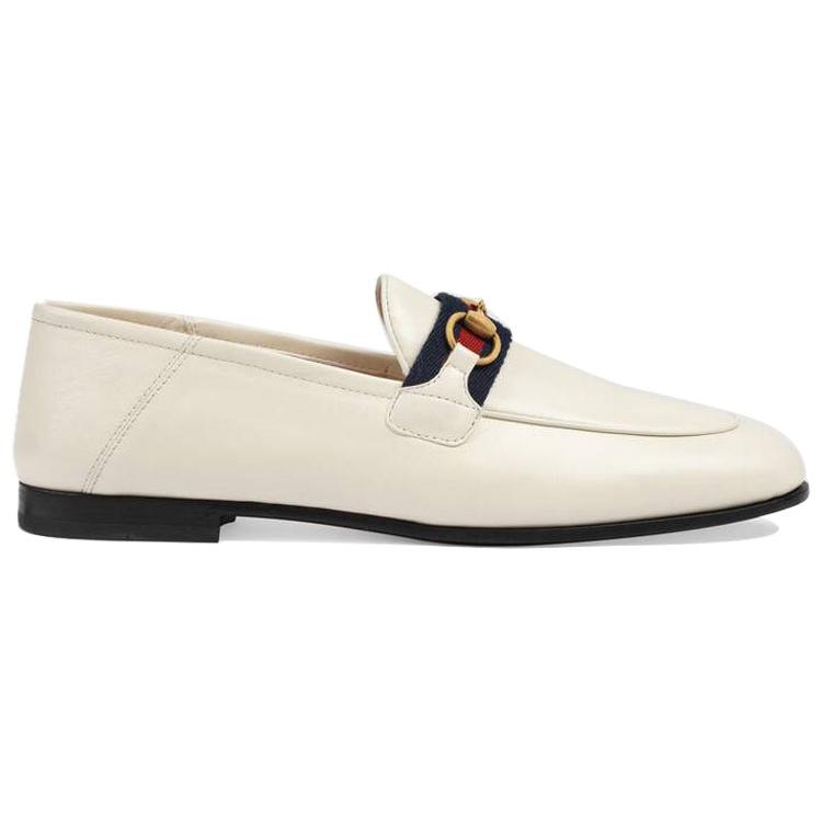 GUCCI Slip Loafer Web White Leather Women's (Unisex) Women's Casual Unlined Shoes 631619 CQXM0 9065
