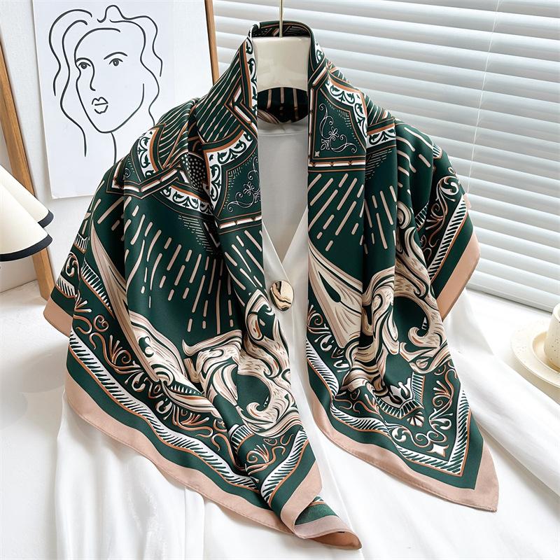 Eșarfă mare pătrată versatilă 90*90cm Eșarfă de mătase Femei Înfășurare Angro Eșarfă cu imprimeu clasic vintage Șal hijab Eșarfă cravată Accesorii pentru geantă
