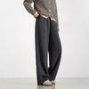 Womens High-Waisted Wide-Leg Cropped Pants Winter Thickened Rayon Blend Loose Fit Korean Style