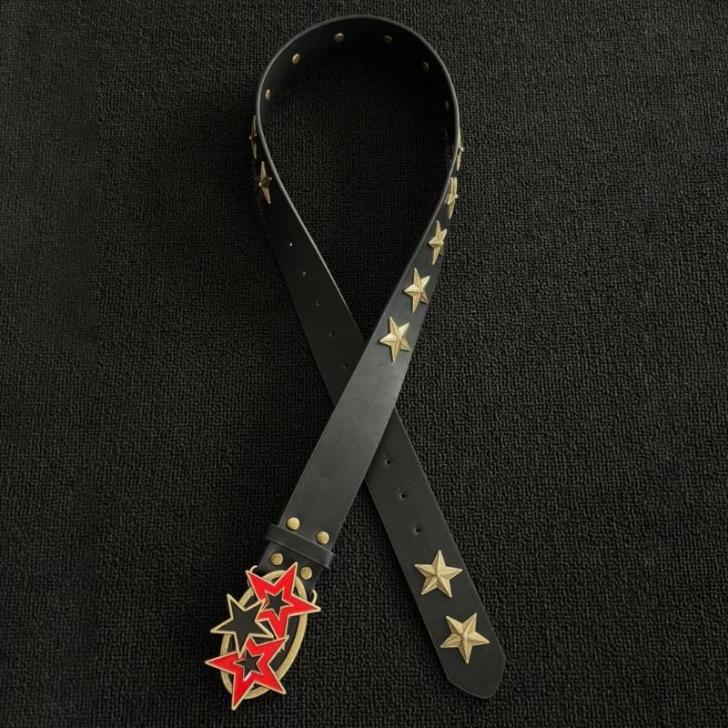 Permanent Bronze Star Embellished Faux Leather Belt For Women And Men Fashion Accessory 110cm Length