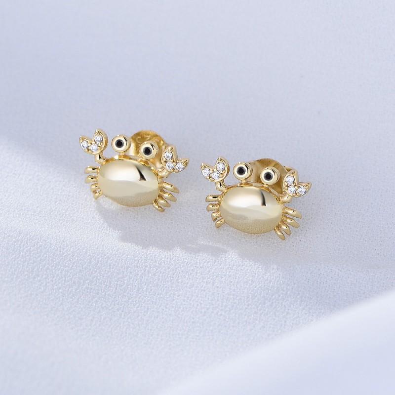 Cute Crab Stud Earrings Women Sterling Tiny Animal Jewelry With Cubic Zirconia Minimalist Fashion Accessory 925 Sterling Silver