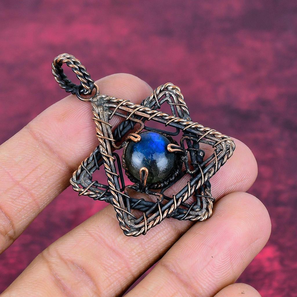 Labradorite Pendant Gemstone Star Jewelry Handmade Copper Wire Wrapped Pendant