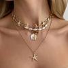 SHIXIN Bohemian Starfish Sea Turtle Pendant Necklace for Women Handmade Imitation Pearl Multilayer Choker Summer Beach Jewelry