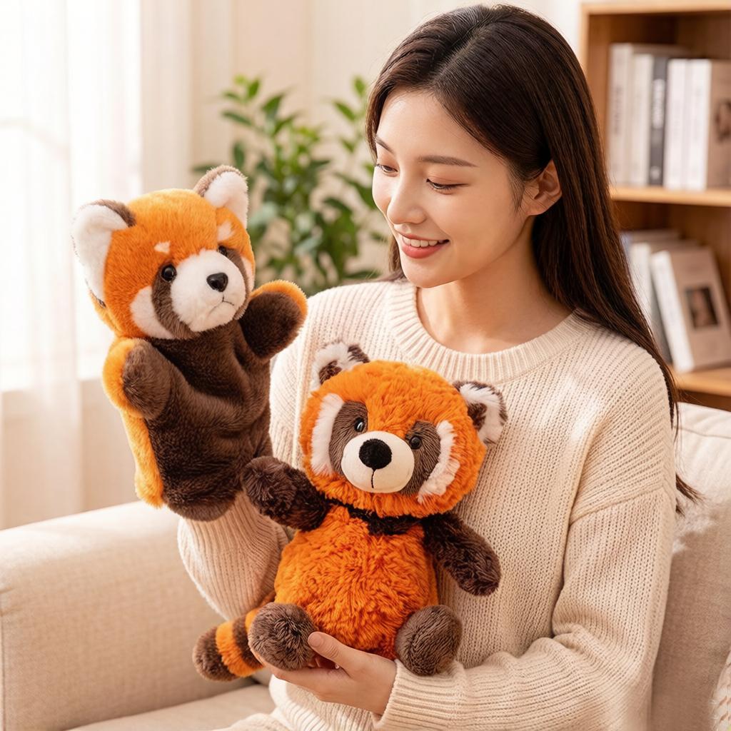 25 cm Peluche Carino Ailurus Fulgens Panda Rosso Giocattolo di Peluche Ripieno Coda Lunga Pupazzo Animale Cartone Animato Marionetta a Mano Peluche Interattivo Carino Regalo