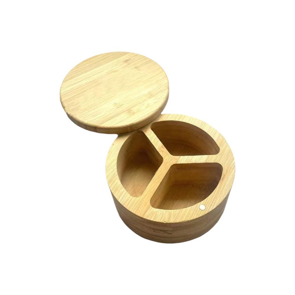 Multifunctional Bamboo Condiment Container Swivel Lid Kitchen Condiment Pots  Kitchen Organizer