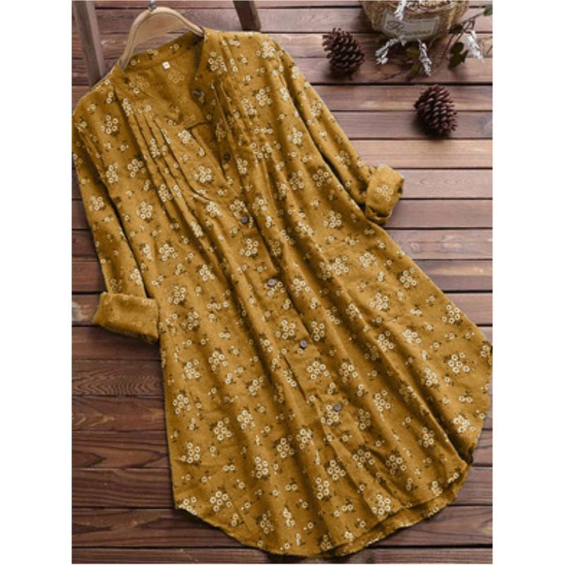 Women's Round Neck Mid-Length Temperament Loose Blouse Middle-aged Daily Casual Floral Blouse