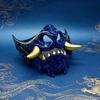 Halloween Cosplay Costume Mask Japanese Hannya Red Half Mask, Wolf Teeth & Embossed Cloud Details, Breathable Lightweight Distressed Design