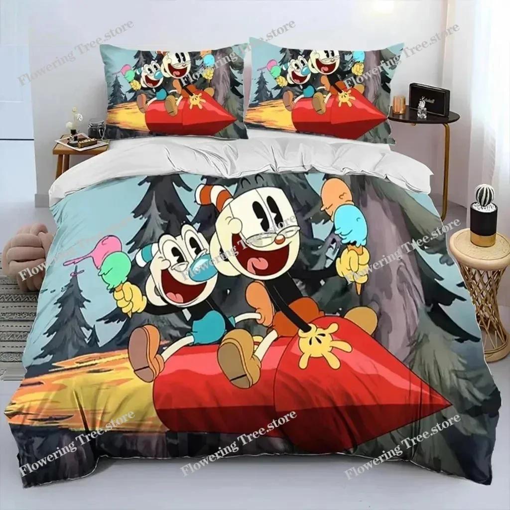 Cartoon Cuphead And Mugman Bedding Set Boys Girls Twin Queen Size Duvet Cover Pillowcase Bed Kids Adult Home Textileextile029963