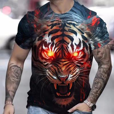 Summer Round Neck 3D Tiger Print Top Fashionable Casual Short Sleeved Men's T-shirts