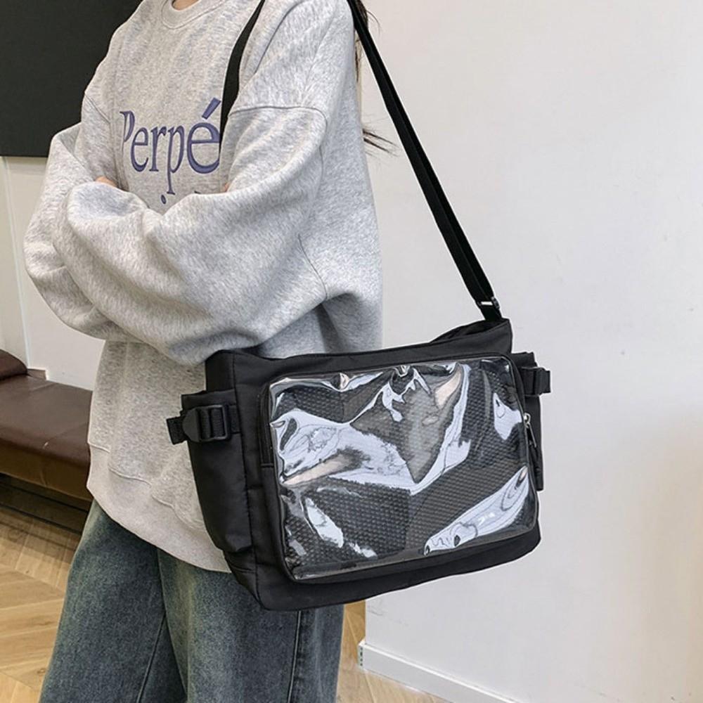 Torba na ramię z wyświetlaczem na przypinki z PVC Styl college Torba crossbody Prosta przezroczysta kieszeń Itabag JK