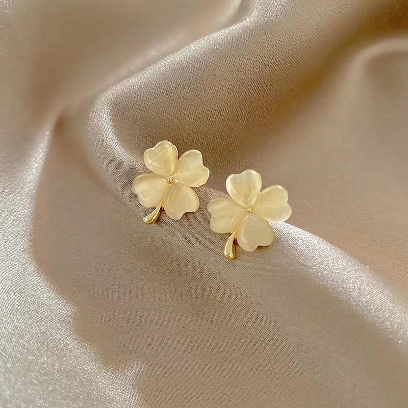 Elegant Cat's Eye Stone Earrings for Women with Floral Design Elements