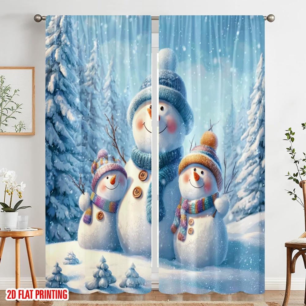 2pcs,2D Plane Printing Print Curtains Snowman & Winter Polyester Woven (without Rod) All Seasons Ldeal for Various Room Types