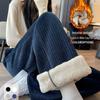 Women's Plus Size Corduroy Wide-Leg Pants - Autumn/Winter, Floor-Length, Slimming, Velvet-Lined, Casual.