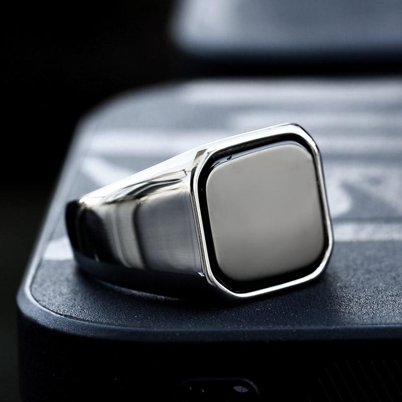 

BEIER 2023 New Design High Polished Stainless Steel Ring For Men Black Agate Stone Ring Square Gemstone Men s Fashion Jewelry 13
