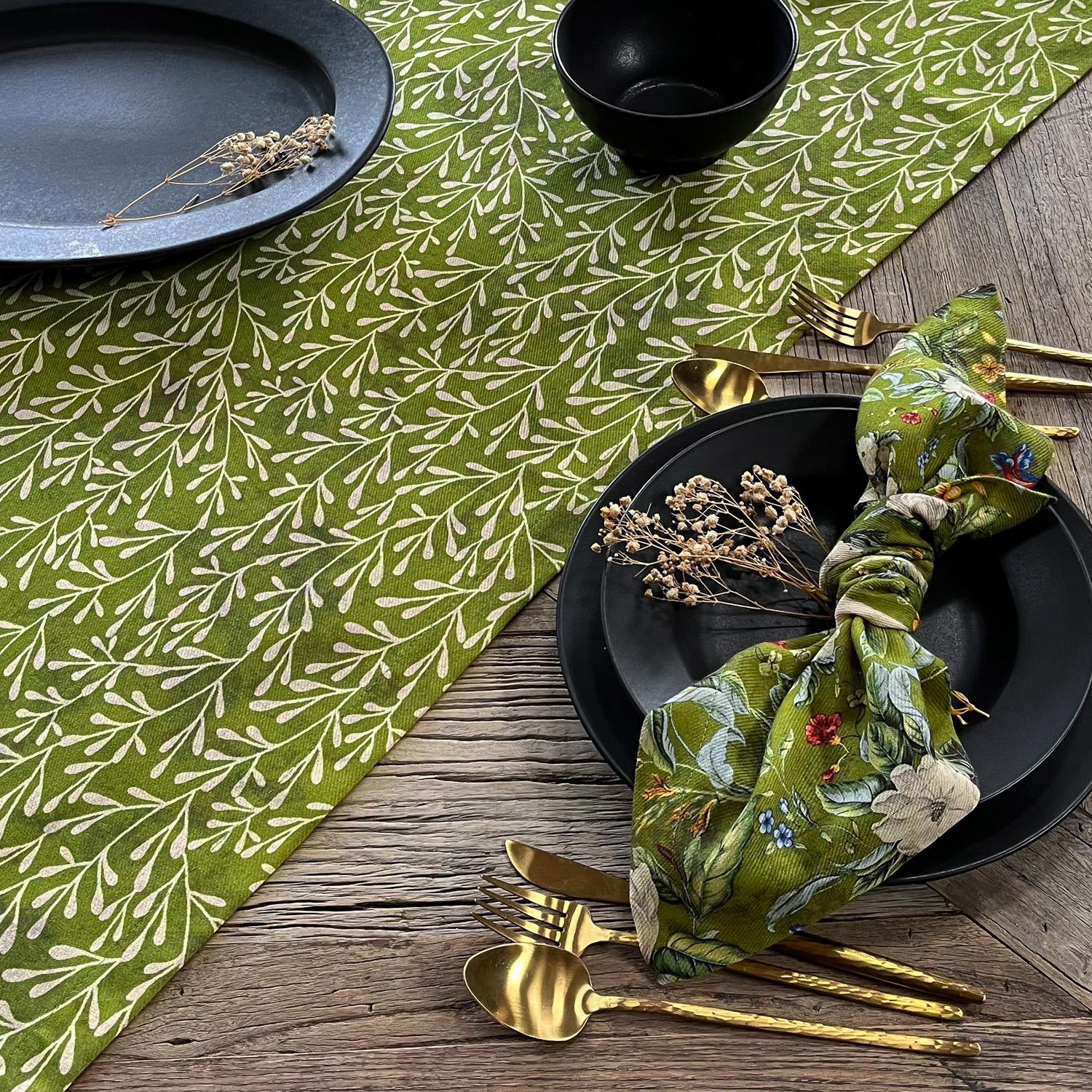 

Sertex Home Зеленый бегун с рисунком листьев