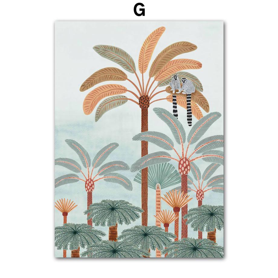 Tropical Jungle Animal Tree Giraffe Elephant Lion Boho Posters And Prints Wall Art Canvas Painting Picture for Living Room Decor