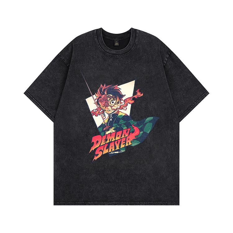 Hip-hop Heavy Washing Water Old Cartoon Short-sleeved OVERSIZE Loose Men's and Women's Same T-shirt American High Street Tide Brand