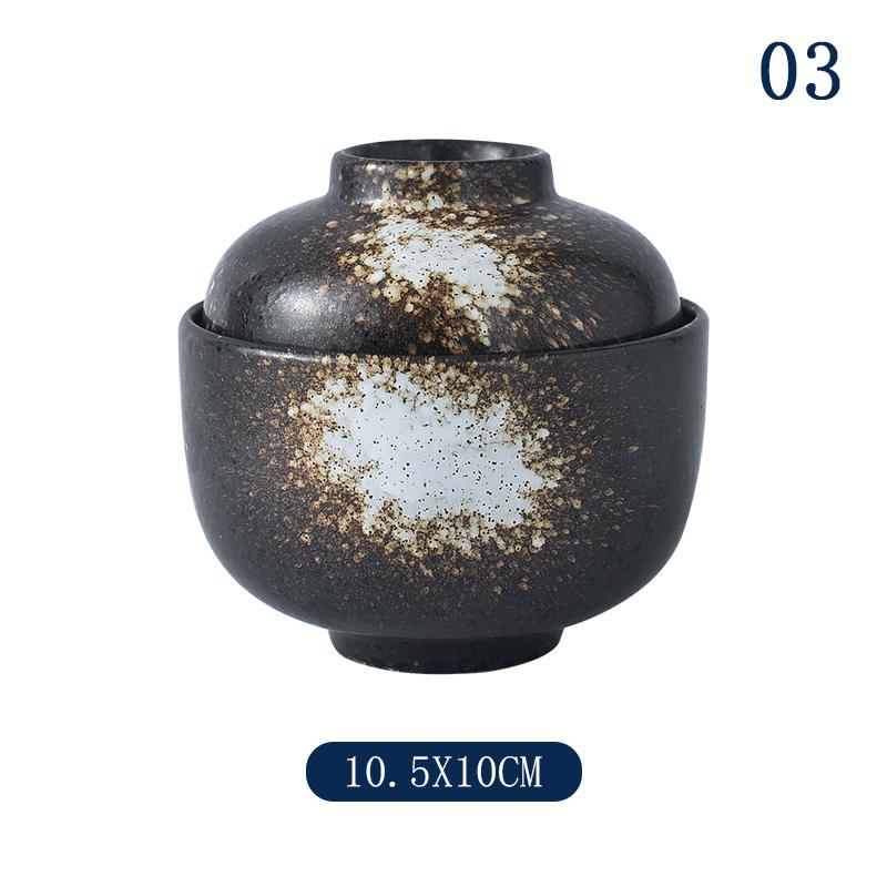 Japanische Suppen-Reisschale mit Deckel Sushi Knödel Würzschale Keramik Eierschale Dessert Traditionelle Miso-Suppenschale Besteck