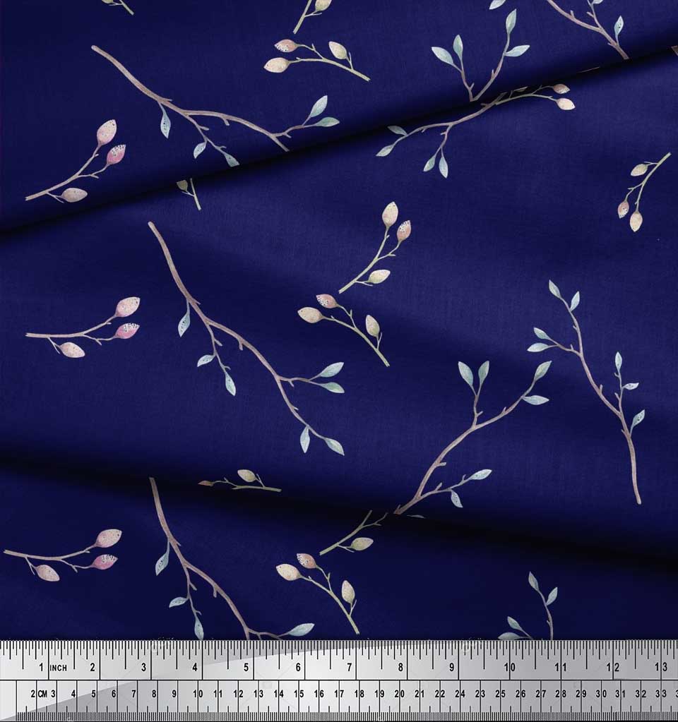 Soimoi Japan Crepe Satin Fabric Leaves & Buds Flower Print Fabric by the metre 42 Inch