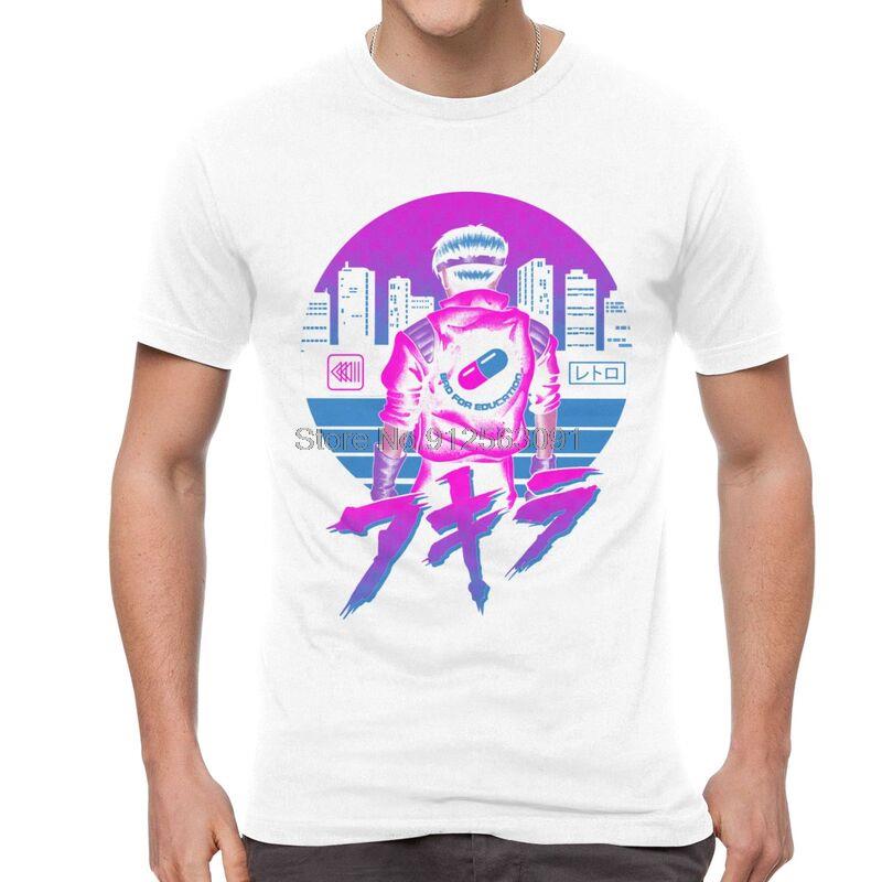 Japanese Synthwave Akira T Shirt Men Cotton Print Tshirt Harajuku Tshirt Short Sleeve Vaporwave Neo Tokyo Shotaro Kaneda Tee S