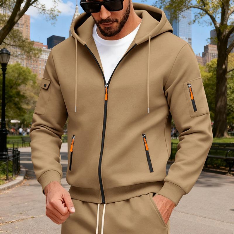 Men Loose Plus Size Zip Up Hooded Fleece Lined Casual Sports Open Front Hoodie Jacket