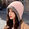 New Women'S Beige Gradient Color Knit Fur Hat Winter Warm Fashion Earflap Beanie With Lace-Up String For Ladies Sweet Casual