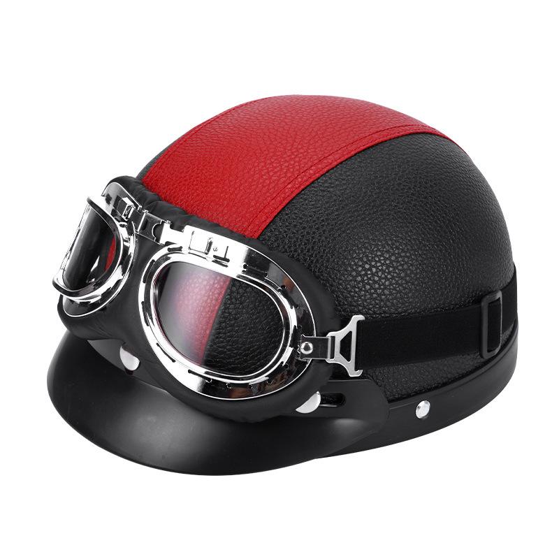 Helmet Men's Electric Car Winter Retro Helmet Women's Light Four-season Leather Helmet Couple Battery Car Hard Hat Warm Half Helmet