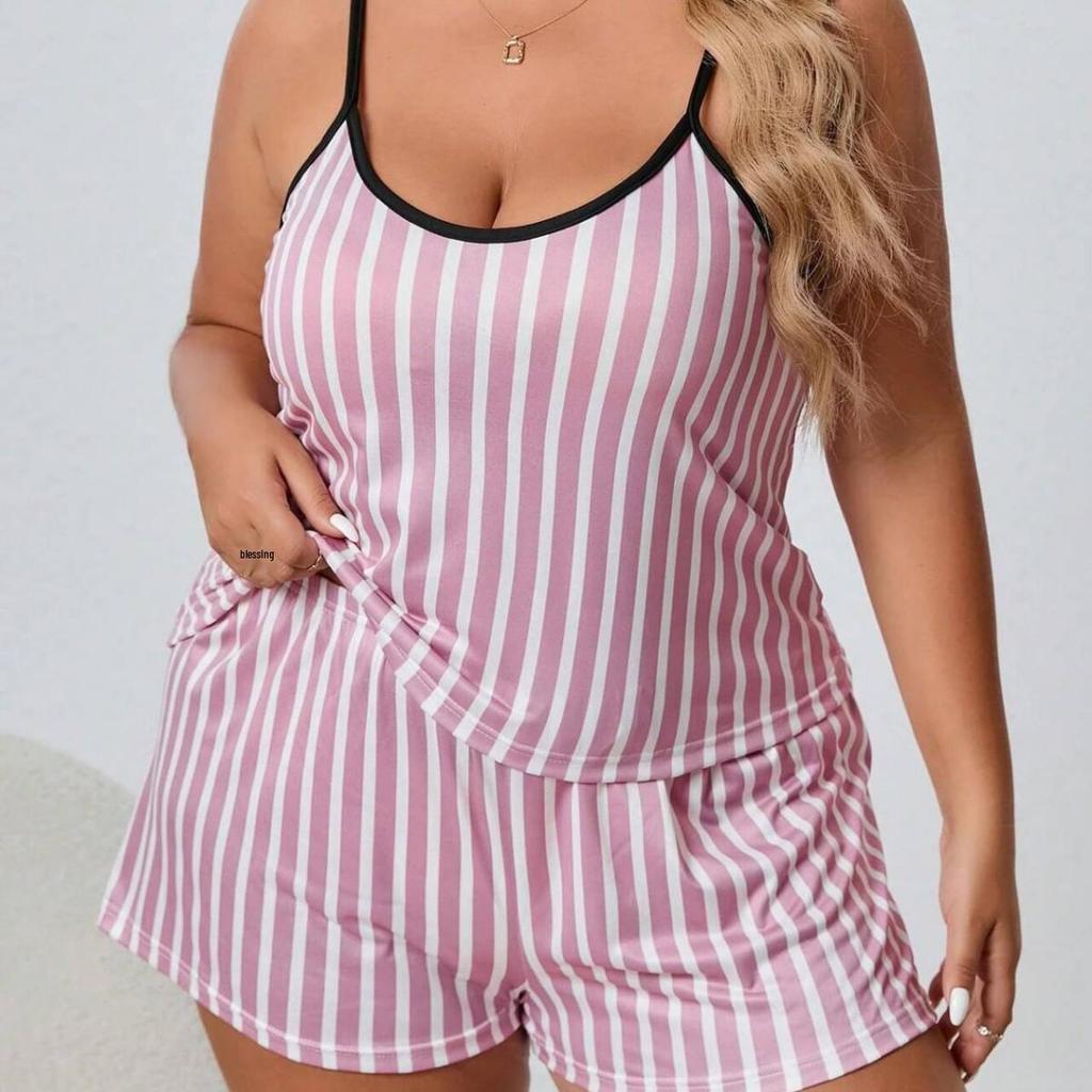 Plus Size Women's Summer Suspender Pajama Set - European & American Style