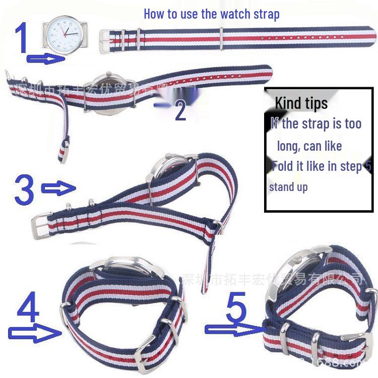 Rose Gold Buckle Nylon Canvas Watch Band, Black, 18/20/22mm