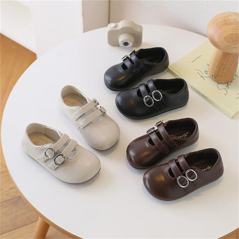 New Spring Children Shoes For Girls British Style Buckle Leather Princess Shoes Soft Sole Outdoor Fashion Kids Sneakers EU 22-37