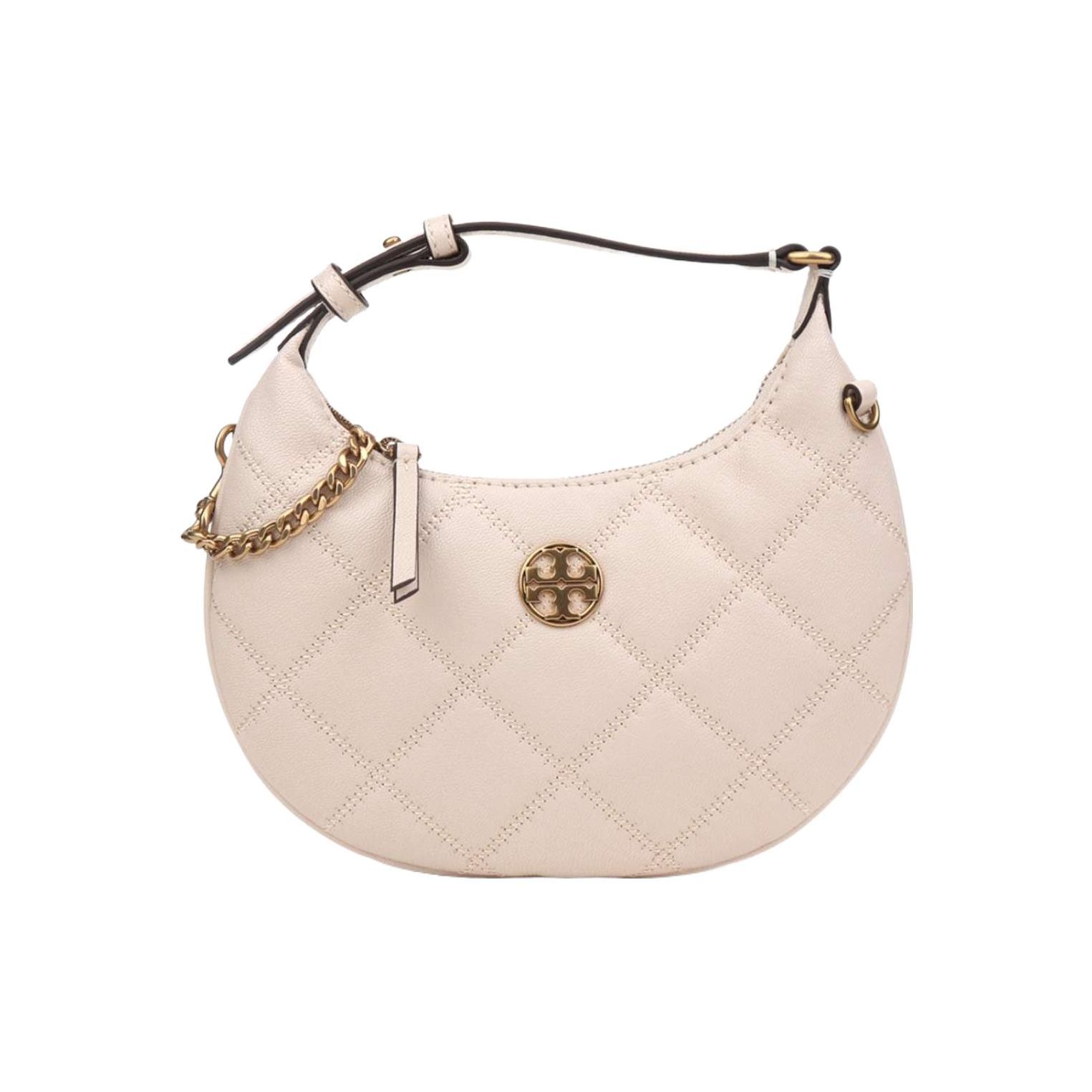 Tory Burch Women's White Tb-Willa Quilted Double T Logo Zipper Closure Lambskin Tote Bag Handbags 149671-724