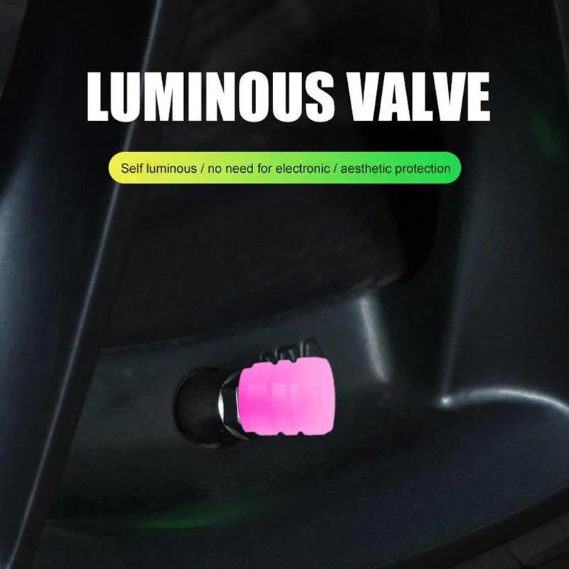 Glowing Car Motorcycle Bicycle Valve Caps - 4-Piece Fluorescent Stem Core Protectors Universal Auto Accessories Valve Stems 1