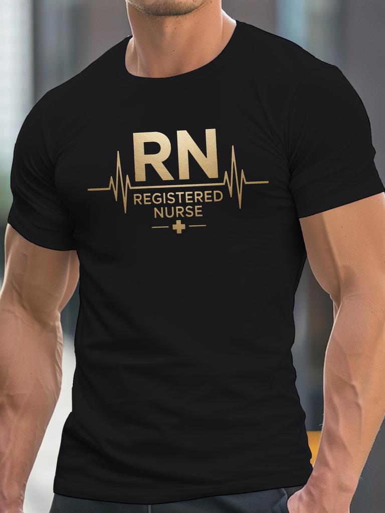 Golden RN Registered Nurse Artunisex Casual Grew Neck Short Sleeve T-Shirt for Summer, PLUS SIZE