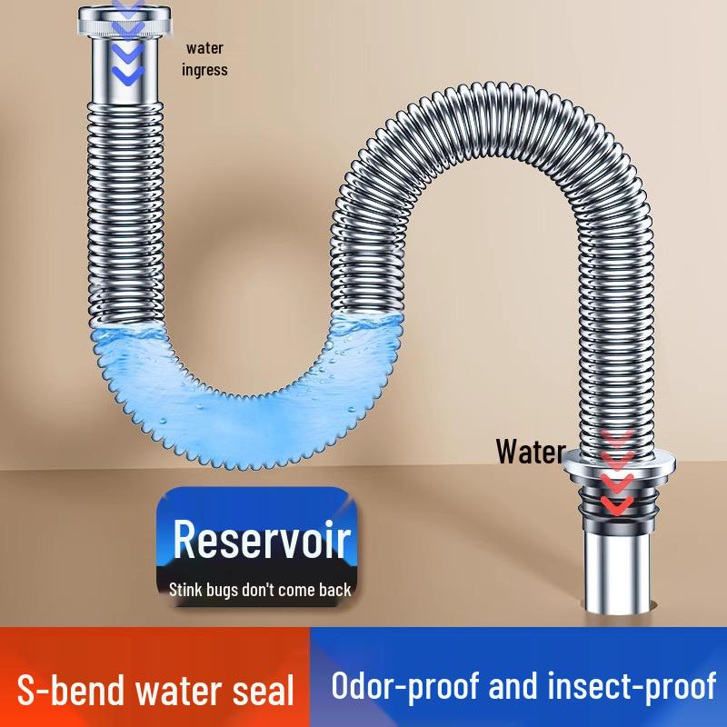 Stainless Steel Anti-Odor Kitchen Sink Drain Pipe Accessories Set