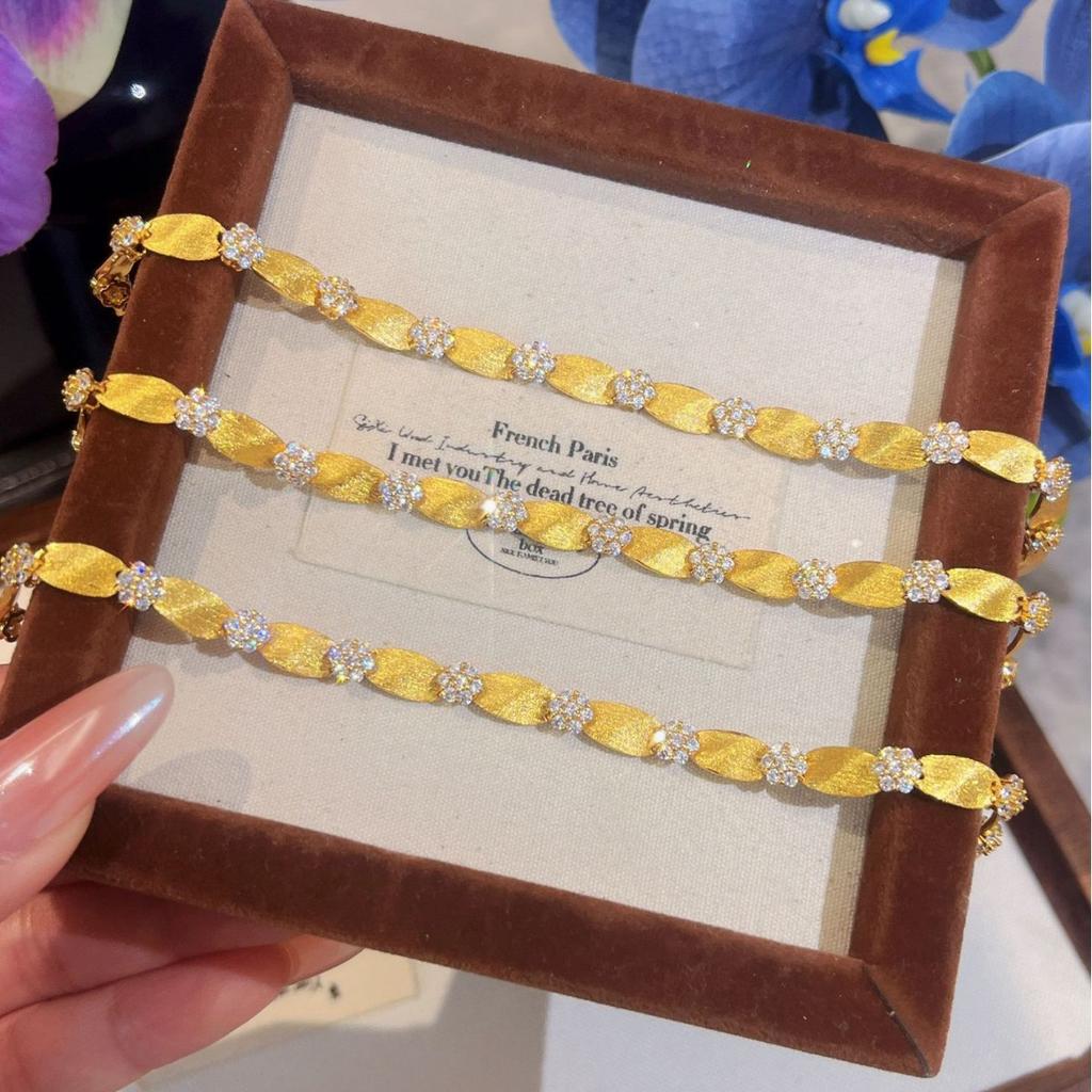 Silk Dot Diamond Flower Brushed Ribbon Bracelet Women'S French Light Luxury Retro Stacked Wear Premium Sense