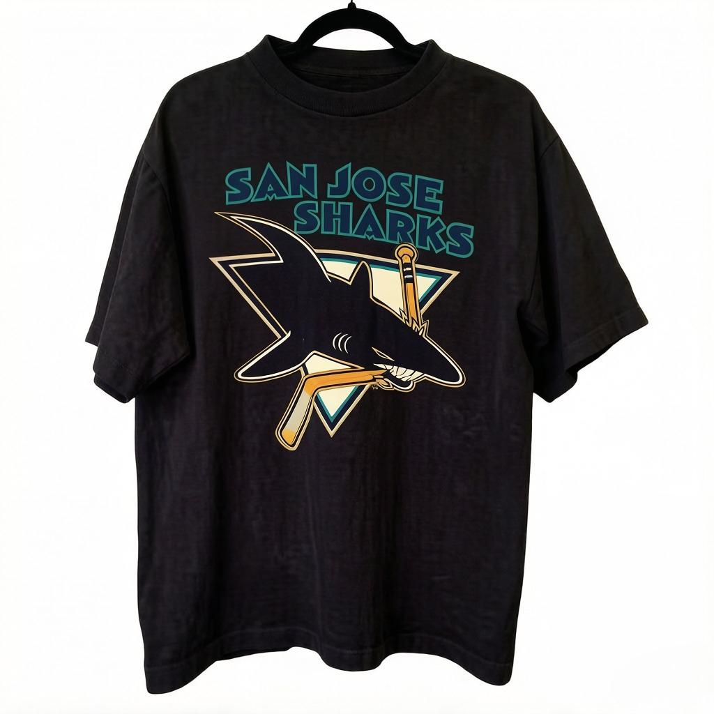 

1991 San Jose Sharks Tshirt Black Edition Reprint Edition Unisexs Womens Unisexs Clothing 4XL