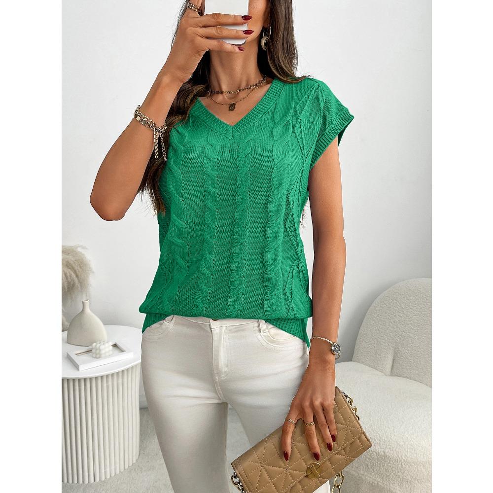 Summer New V-neck Twisted Flower Vest Loose Sleeveless Sweater for Women