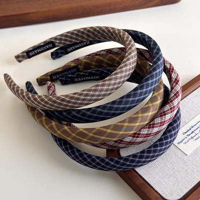 Vintage Headband for Women Girls College Style Plaid Hair Hoop Hair Bands Makeup Wash Face Headwear Hairbands Hair Accessories