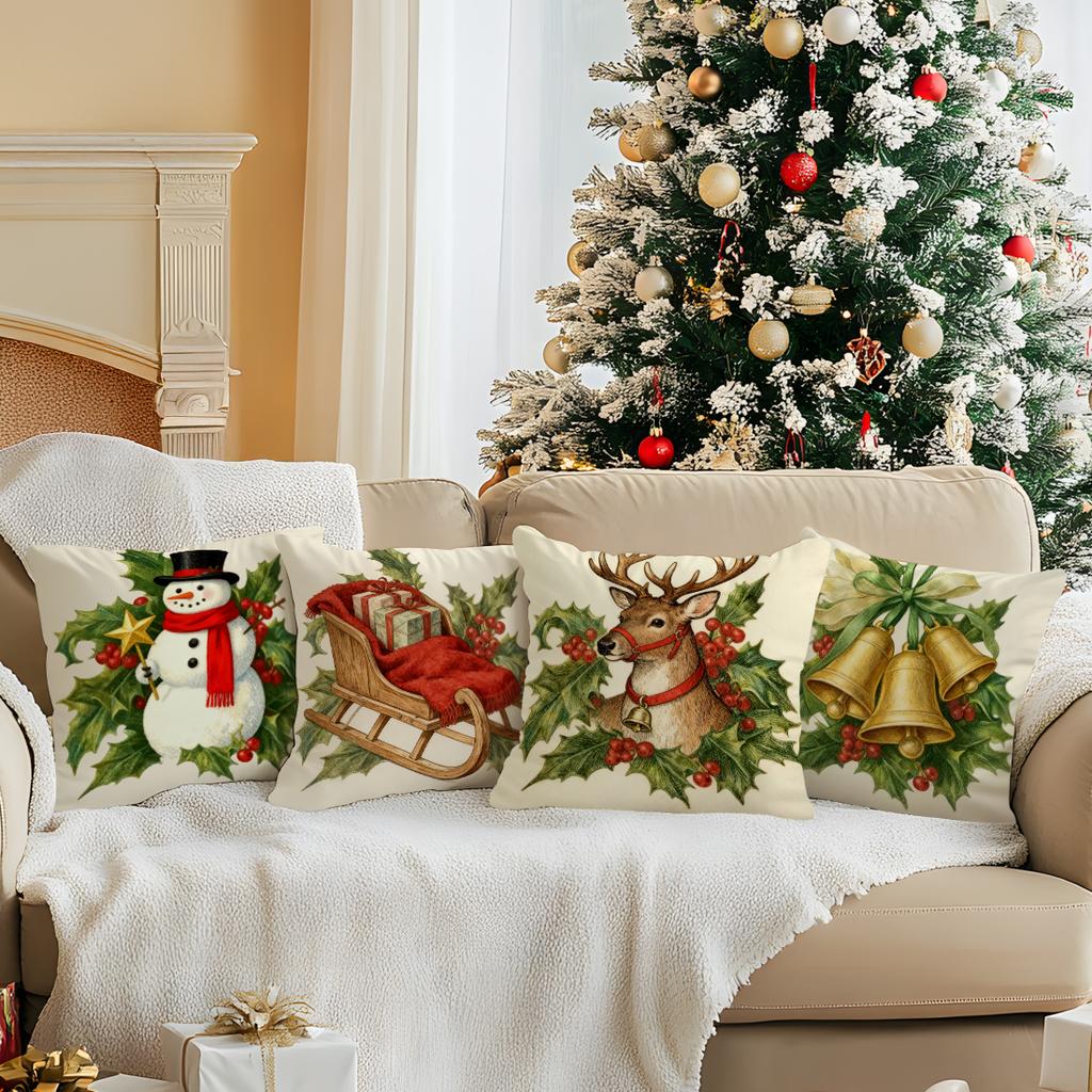 Retro Christmas Theme Pillowcase Bedroom Sofa Cushion Cover 100% Polyester Living Room Cushion Pillowcase Home Decor