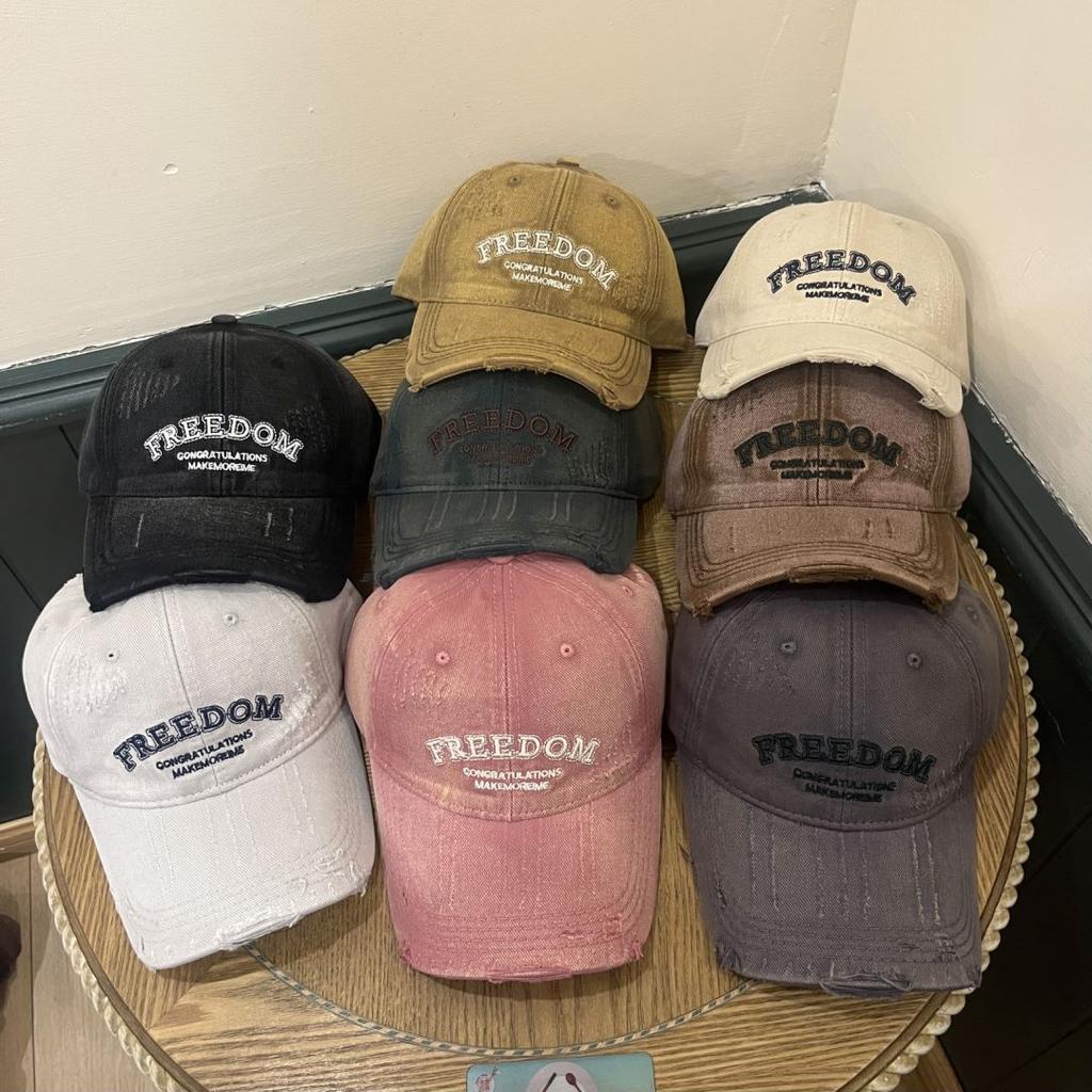 Japanese and Korean Letter Embroidery with Rotten Edges and Casual and Fashionable Versatile Street Soft Top Baseball Cap New Style