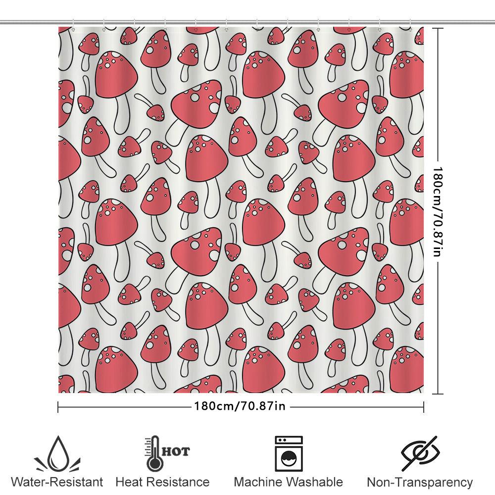 Red Mushroom Pattern Shower Curtain Cute Unique Decor For Your Bathroom