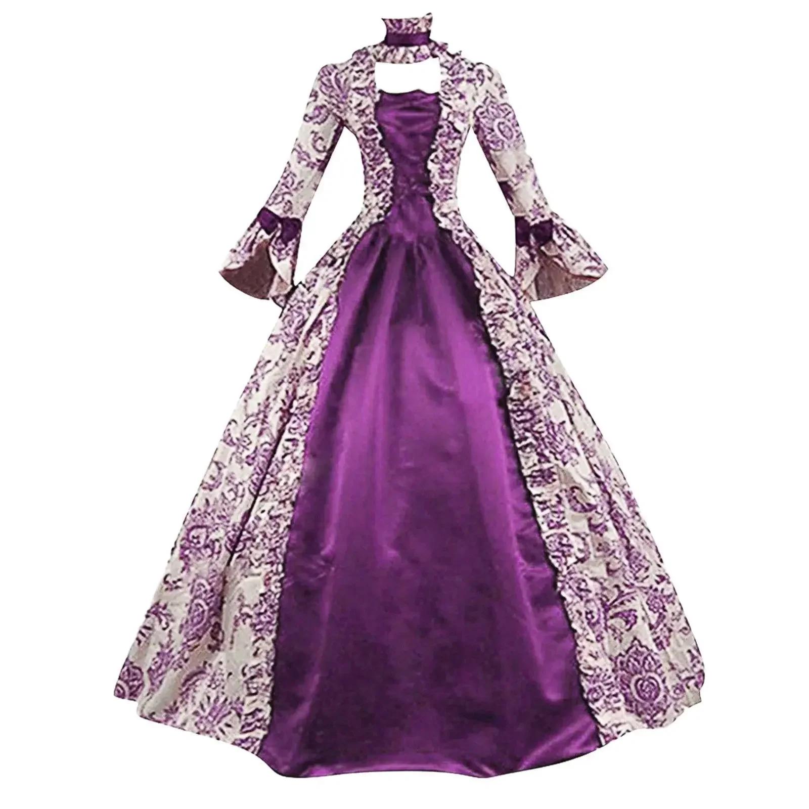 Robe Marie Antoinette Vintage Longue Femme Lacets Médiévale Volants Nœud Vintage Victorien Carnaval Maxi Robe Patchwork Floral Fem S