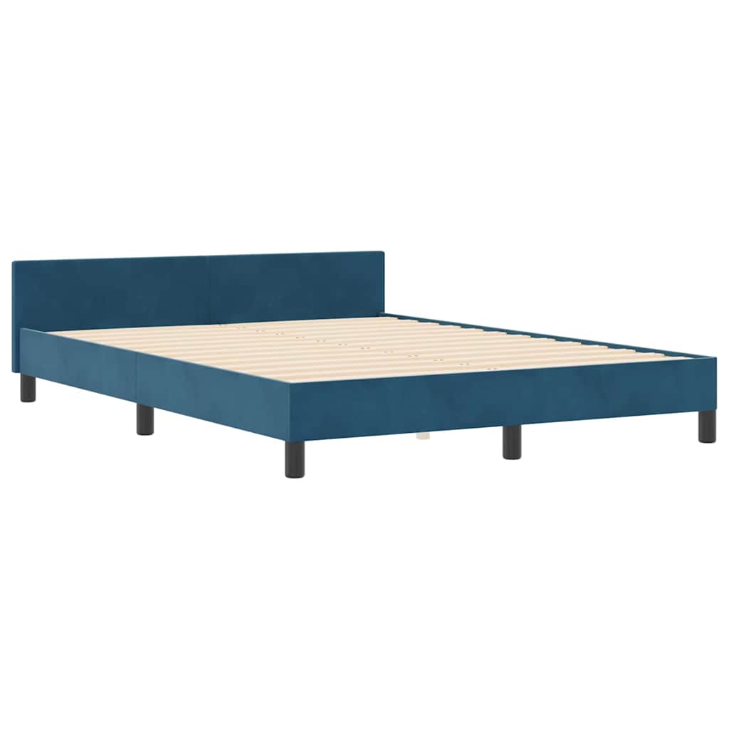 Box Spring Bed with Headboard Dark Blue 140 x 190 cm Velvet