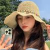 Sweet bow embroidered straw hat women's seaside vacation fisherman's hat children's summer hollow breathable straw visor