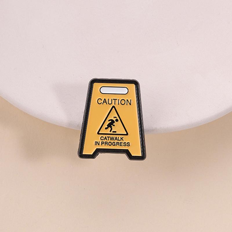 Funny Warning Sign Enamel Pin Stop Sign Caution Catwalk In Progress Stop Symbol Brooch Lapel Badge Jewelry Gift for Kids Friends