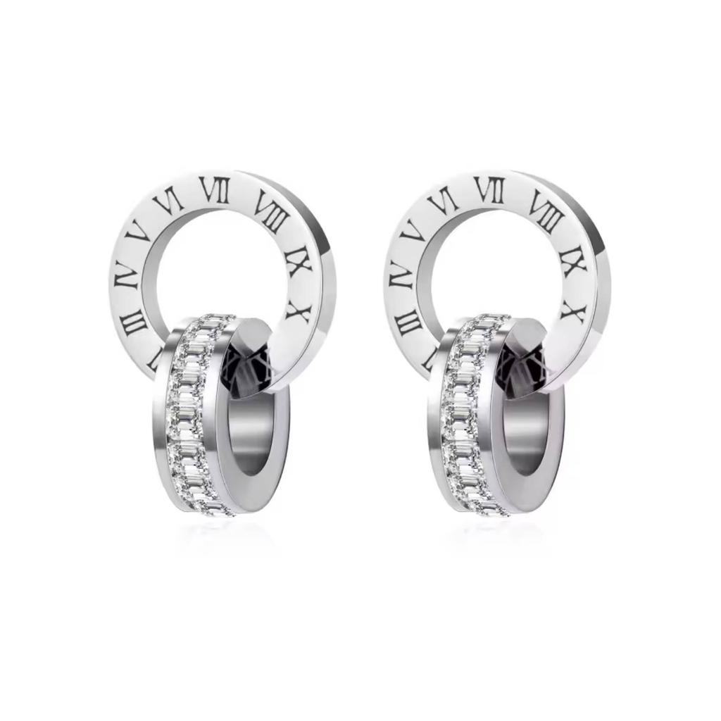 Classic Roman Numeral Circle Stud Earring for Women Men Stainless Steel Jewelry Gifts