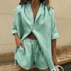 Summer Women Short Sleeve Loose Shirt Wide Leg Shorts Two Piece Set Woman Suits Women's Outfits Casual Cotton Solid Color Sets
