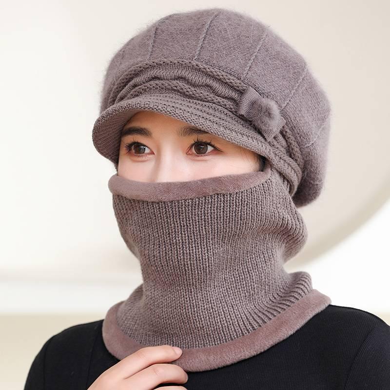 Women's Winter Knitted Wool Hat & Scarf Set with Fleece Lining, Thick and Warm for Middle-Aged & Elderly, Ideal for Cycling and Cold Protection.