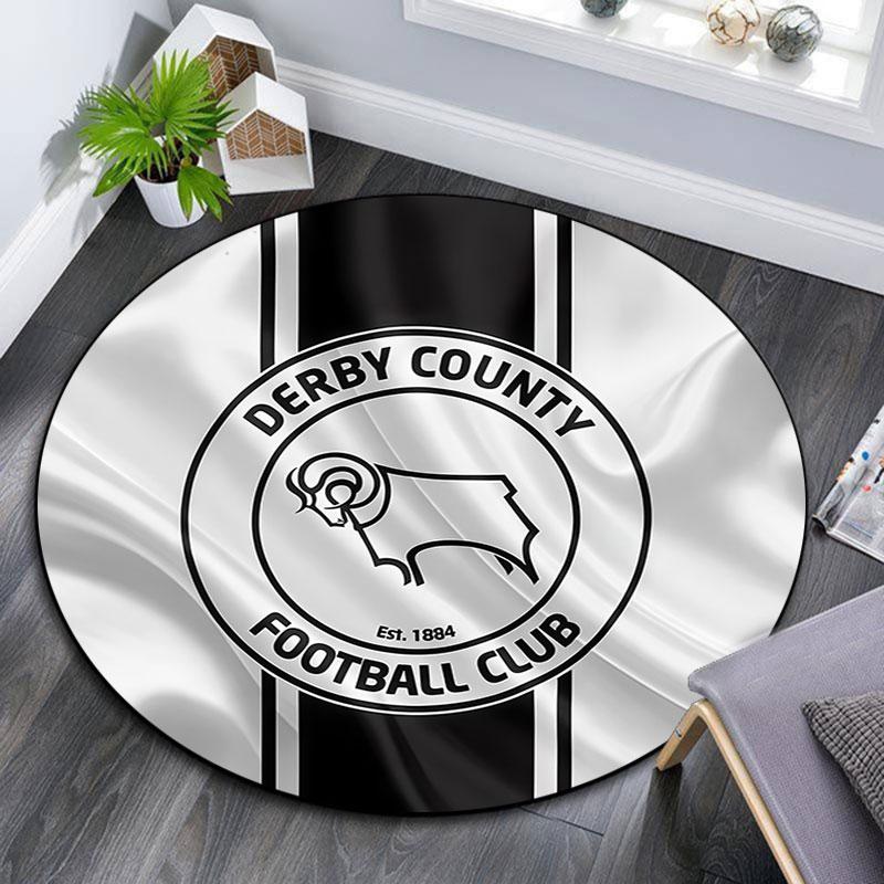 Derby County FC Logo Printed Round Rug, Non Slip Washable Circular Carpet For Living Room Bedroom Playroom, Sports Fan Decor, Holiday Birthday Gift